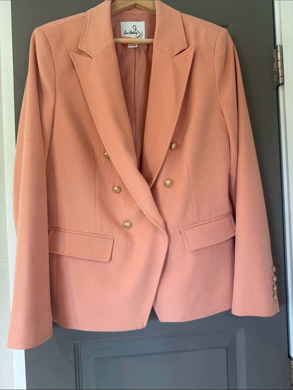 Sam Edelman Coral-Peach Double-Breasted Women's Blazer